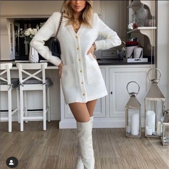 Zara Dresses & Skirts - Zara NWT Plus Size Ecru Textured Jacket Dress With Chunky Gold Buttons XXL